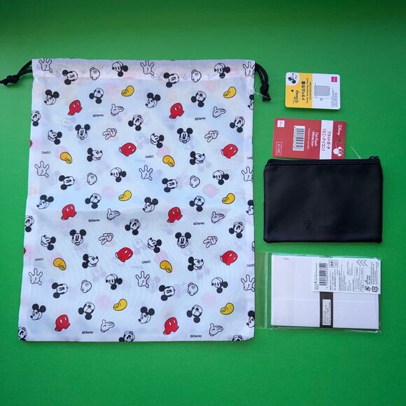 Disney Mickey Mouse Nylon Bag Minnie Bow Vinyl Wallet Pouch Stationery Set Japan - Picture 2 of 8